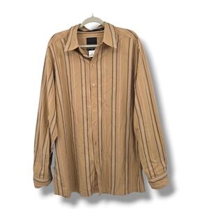 Sean John Mens XXL Button Down Dress Shirt Brown Stripe Long Sleeve